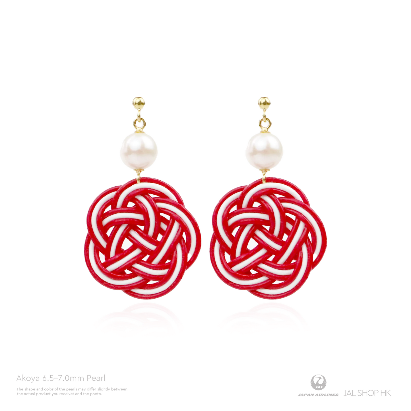 【Ehime Prefecture】Pearl Mizuhiki Earrings Red x White 6.5-7.0mm