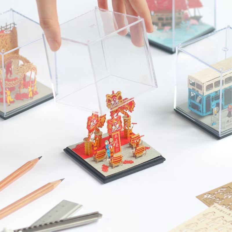 FingerART DIY紙藝術模型 香港文化系列-舞獅 (附展示盒)