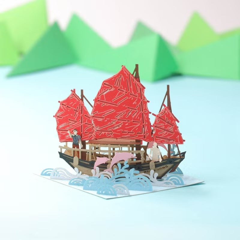 FingerART DIY紙藝術模型 香港文化系列-香港帆船(附展示盒)