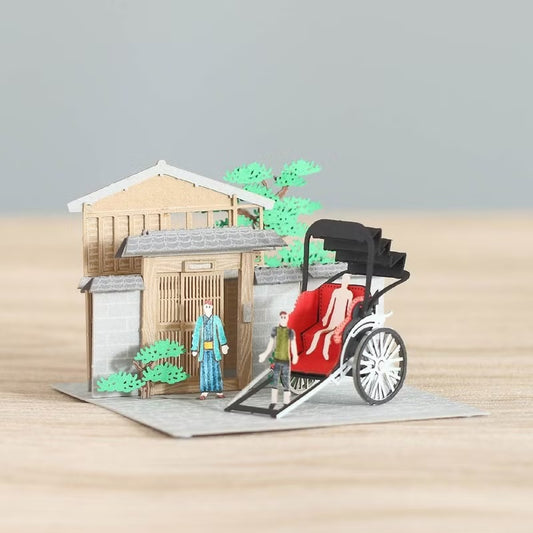 FingerART DIY紙藝術模型 日本文化系列-人力車(附展示盒)