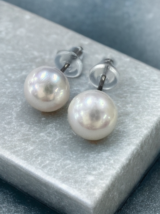 [Ehime Prefecture] Akoya simple pearl earrings 6.0-6.5mm pearls