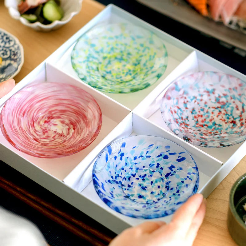 【TSUGARU VIDRO】 “Small Plate Gift” Mini Colorful Nuts Plate (4p) Set