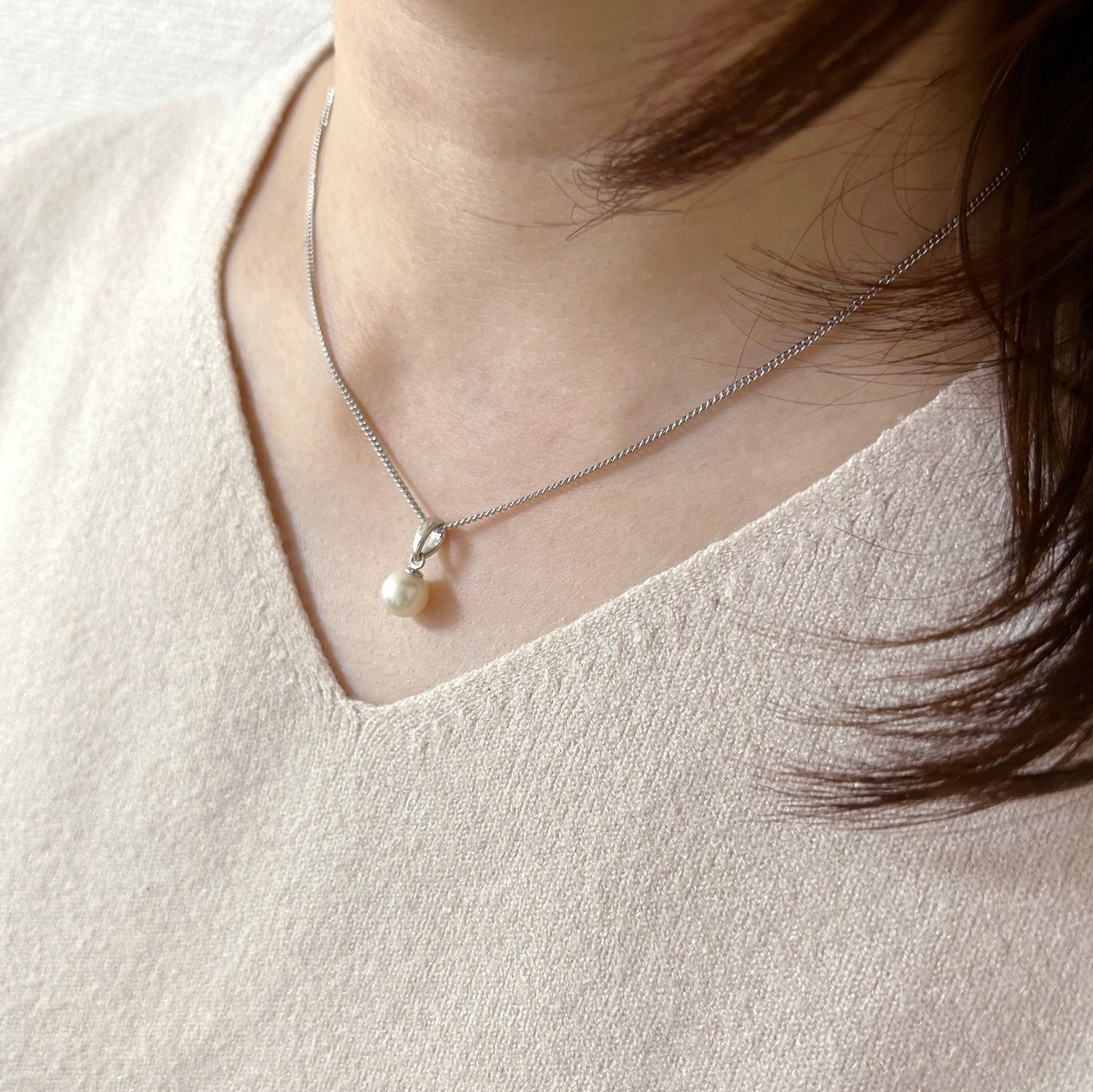 【Ehime Prefecture】Akoya Single Pearl Pendant Necklace 7.0-7.5mm