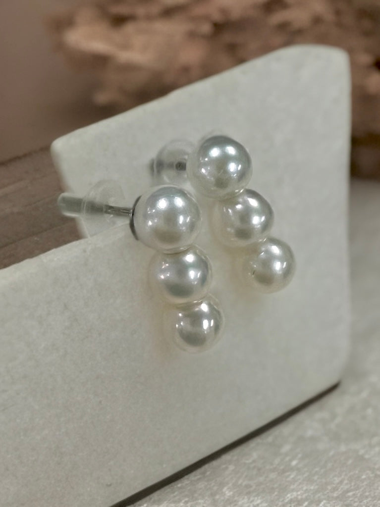 【Ehime Prefecture】Akoya 3 pieces Pearl Pierced Earrings 5.0-5.5mm